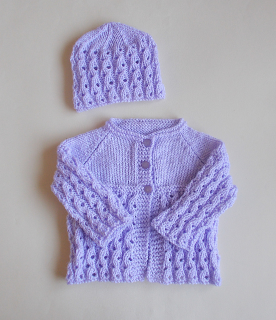 Knitting Patterns Galore Lilac Blossom Baby Set