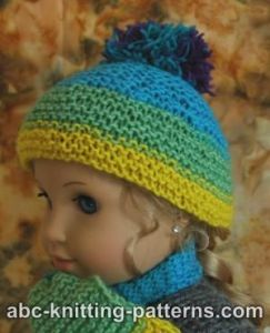 American Girl Doll Garter Stitch Hat with Pompon