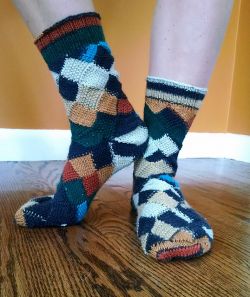 Entrelac Seed Stitch Toe Up Socks