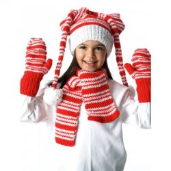 Striped Hat, Mittens and Scarf
