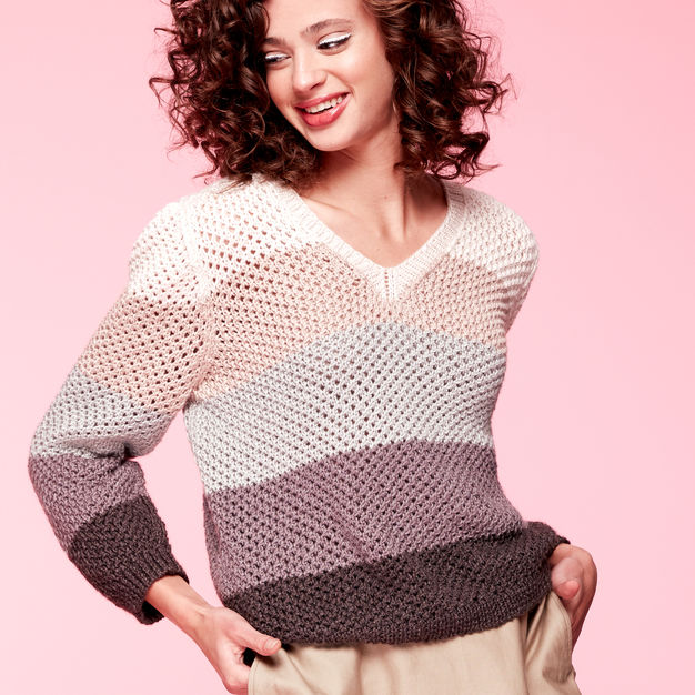 Knitting Patterns Galore - Caron V-neck Pullover
