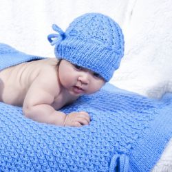 Mock Eyelet Baby Hat & Blanket