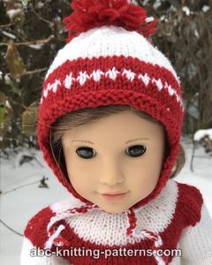 Chapeau à oreillettes American Girl Doll rouge et blanc
