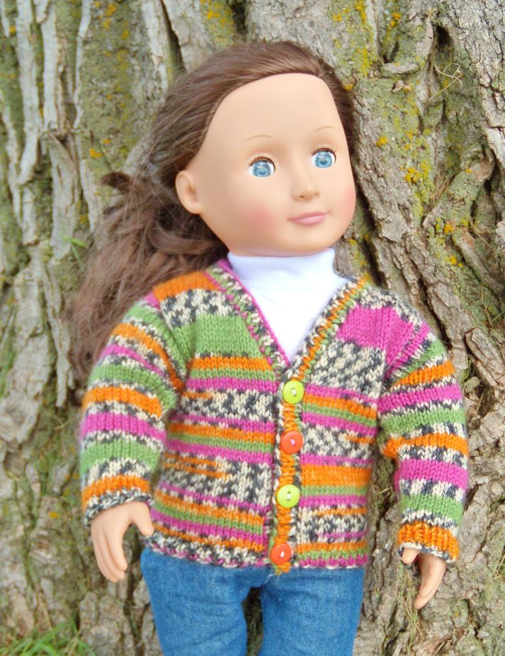 Knitting Patterns Galore VNecked Sweater for an 18" Doll