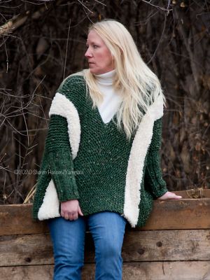 Fur Striped Poncho Sweater