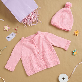 Bernat Knit Yoke Baby Cardigan and Hat