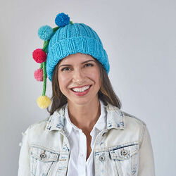 Ribbed Hat With Pompom Tassels
