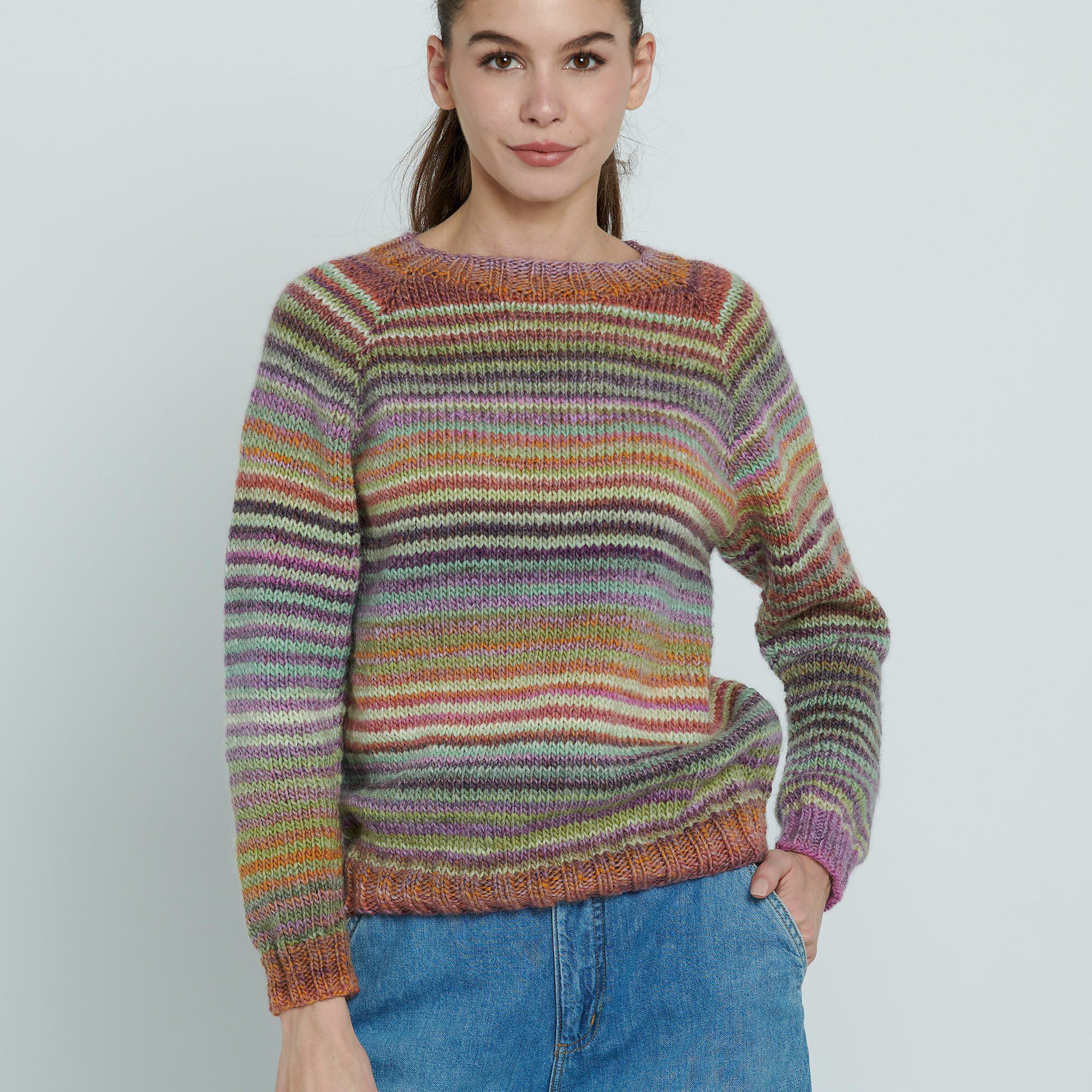 Knitting Patterns Galore - Striped Top Down Sweater