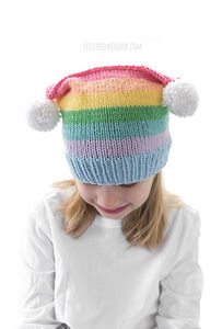 Rainbow Stripe Double Pom Hat