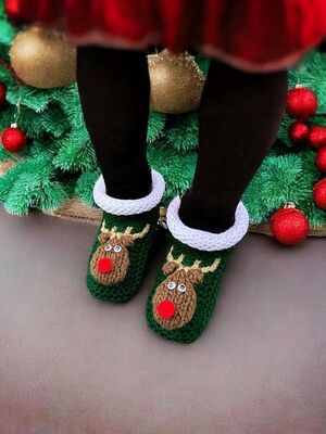 Family Christmas Reindeer Slippers