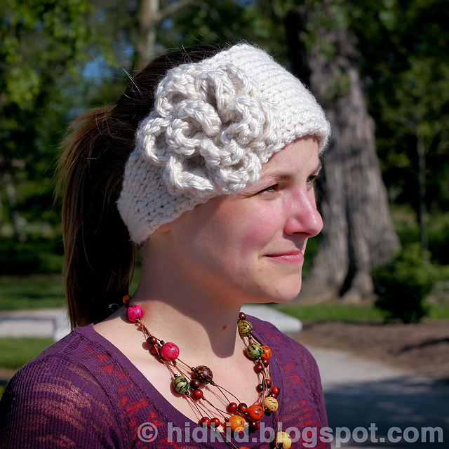 Knitting Patterns Galore Warm Flower Headband with a Button