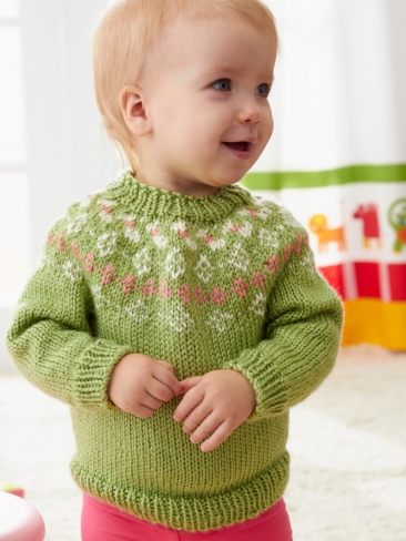 Knitting Patterns Galore - Girls' Garden Flowers Fair Isle Yoke Sweater