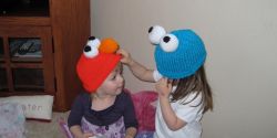 Elmo and Cookie Monster Knit Hats