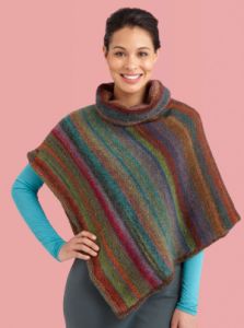 Cowl Neck Striped Poncho